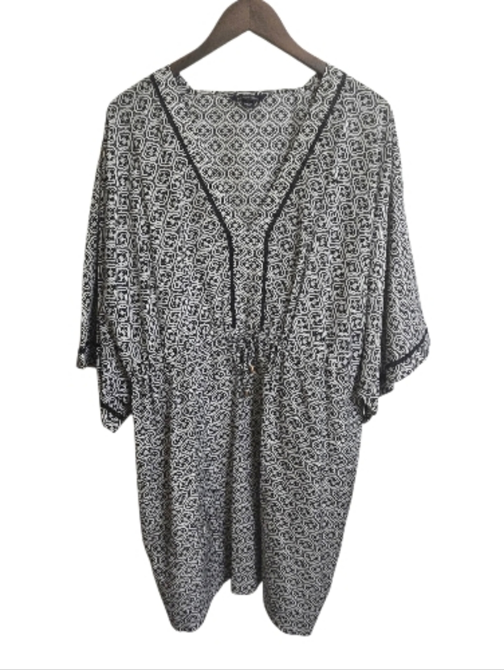Land's End V-neck Black and White Floral Print Swim Cover-up Dress Women's 2X